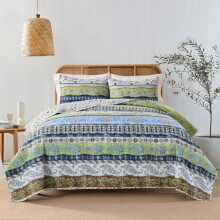 Set de cuvertură florală verde boho, dimensiune completă, 3 piese