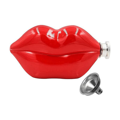 2026Φιάλη από ανοξείδωτο ατσάλι Red Lips, φιάλη ισχίου 5oz με βιδωτό καπάκι – Χαριτωμένη 1