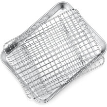 9" Baking Pan & Cooling Rack Set of 2, Stainless Steel, Compatible with Toaster Ovens, Non-toxic, Rust-free, Dishwasher Safe