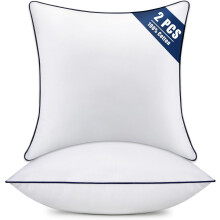 Lot de 2 coussins carrés moelleux 61 x 61 cm, housses 100 % coton, bordure bleue – Garnitures décoratives blanches pour canapé, lit, salon