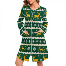 Camicia da notte natalizia da donna con stampa di renne, abbigliamento da notte a tema festivo, comoda camicia da notte in pile spazzolato a maniche