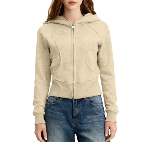 Damen-Herbstmantel, Kapuzenpullover, Langarm-Cardigan, schmal geschnittener, kurzer Freizeitpullover