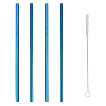 Lot de 4 pailles en acier inoxydable de 26,7 cm (10,5 po) bleues