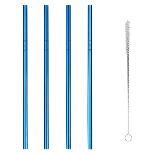 4er-Pack Edelstahl-Trinkhalme, 26,7 cm, blau