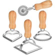 Emporte-pièces à raviolis avec roulette (lot de 4), manche en bois et bord cannelé, pour raviolis, pâtes, dumplings, lasagnes, pierogis