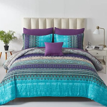 Boho8 darabos queen size paplan szett – Aqua Paisley virágmintás takaró és lepedők, puha mikroszálas ágyneműhuzat zsákban, minden