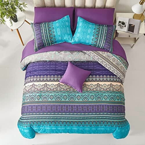 Boho Queen Comforter Set Aqua Paisley Floral 8-Piece 2
