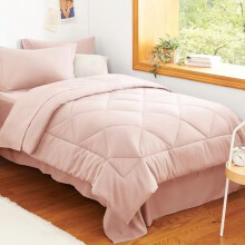 Dekbedset voor tweepersoonsbed (Queen size) in zachtroze – 5-delige microvezelset