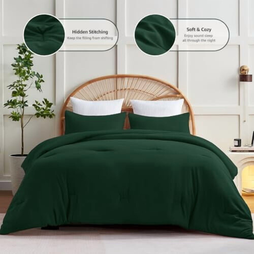 Emerald Green Comforter Set Quilted Breathable 3-Piece 1