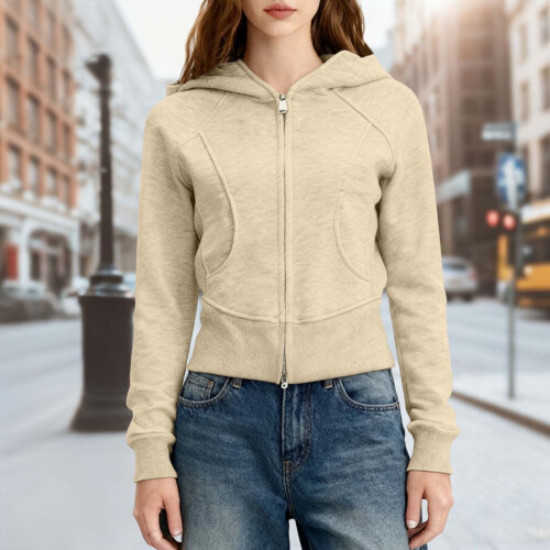 Damen-Herbstmantel, Kapuzenpullover, Langarm-Cardigan, schmal geschnittener, kurzer Freizeitpullover 1