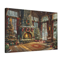 Tableau sur toile sans cadre 30 x 45 cm : Scène de Noël pour cheminée, salon, cuisine, chambre d’enfant – Compatible avec les crochets