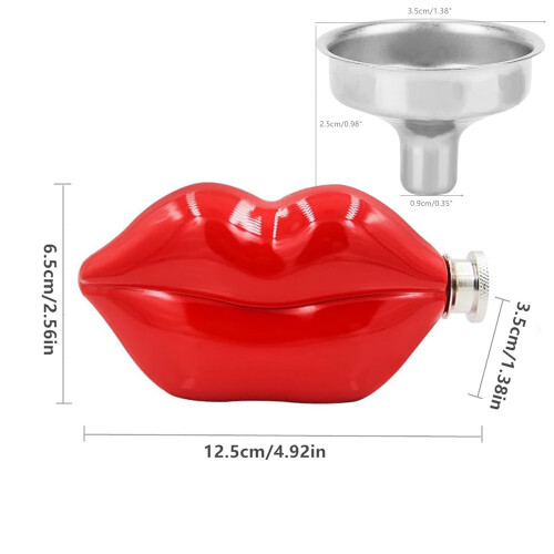 2026Φιάλη από ανοξείδωτο ατσάλι Red Lips, φιάλη ισχίου 5oz με βιδωτό καπάκι – Χαριτωμένη 2