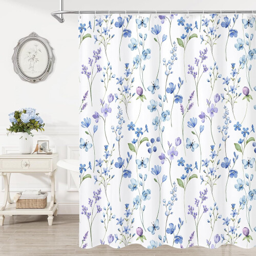 Akvarelblomsterbruseforhæng, 180x180 cm, polyester