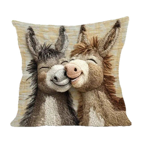 Capa de almofada bordada com burro, 45x45cm, marrom, fiapos curtos. 2