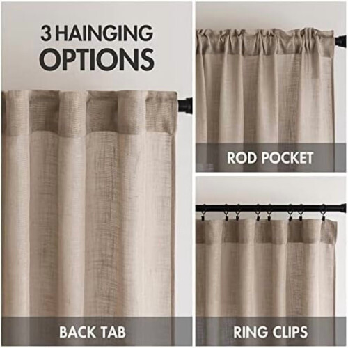Taupe Linen Blend Curtains 72" L, 2 Panels 2