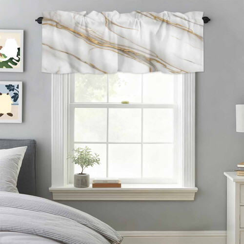 Gray Gradient Marble Valance with Gold Stripe 60x18in 2