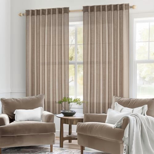 Taupe Linen Blend Curtains 72" L, 2 Panels 1
