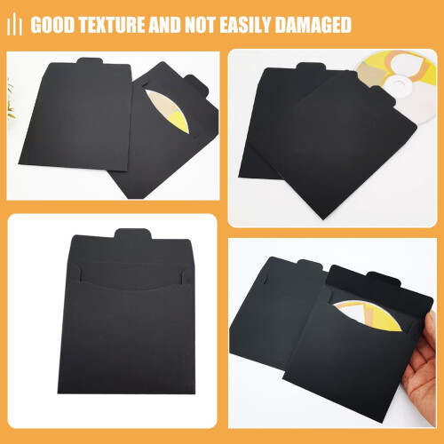 50 Pcs CD Paper Sleeves Clear Cases Storage Holder Covers Black 2