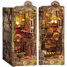 DIY Book Nook Kit – 3D Wooden Puzzle with LED Light, Steampunk Style, Compatible with Bookshelf Inserts, Adult Craft Kit & Gift