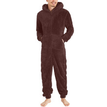 Mens Fuzzy Fleece Hooded Jumpsuits Long Sleeve Sleepwear Pants Onesie Overalls Zip Up Winter Pajamas with Pocket Plush Loungewear