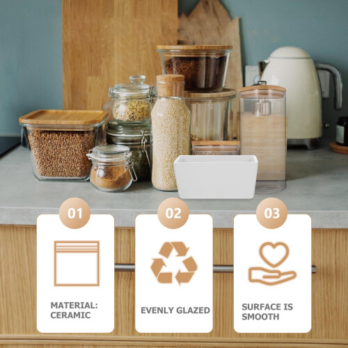 2-Pack Rectangular Ceramic Seasoning Jars with and Flat Bottom, Sugar Bowls and Tea Bag Containers for Kitchen or Cafe 1
