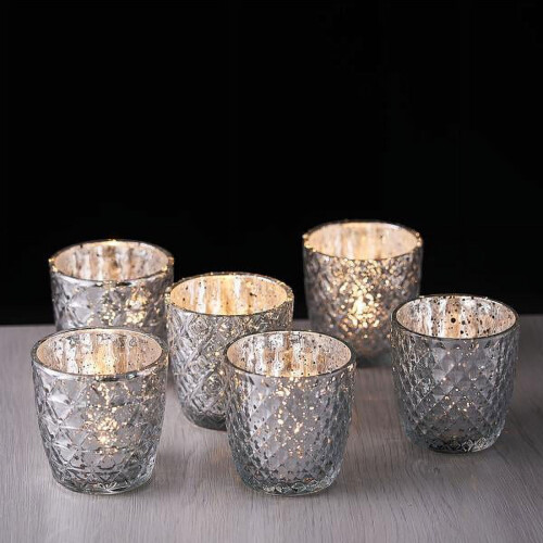 Castiçais BalsaCircle de vidro prateado para velas votivas, 7,6 cm (3 polegadas)
