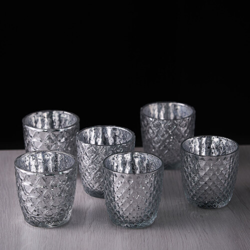 Castiçais BalsaCircle de vidro prateado para velas votivas, 7,6 cm (3 polegadas) 2
