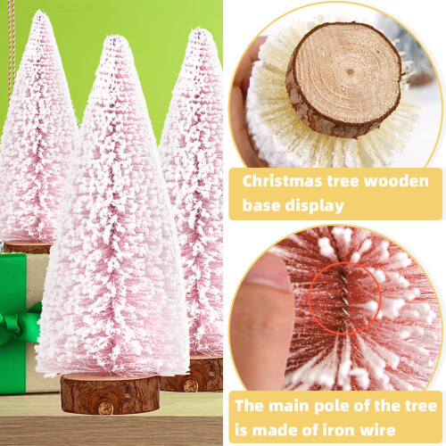Pink Mini Bottle Brush Christmas Tree with Wood Base 2