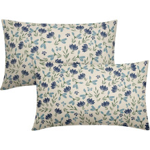 Green Teal Navy Floral Pillow Covers 12x20, Set of 2, Vintage Rustic Small Flower Print, Rectangle Decorative Outdoor Cushion Covers for Couch, Sofa,