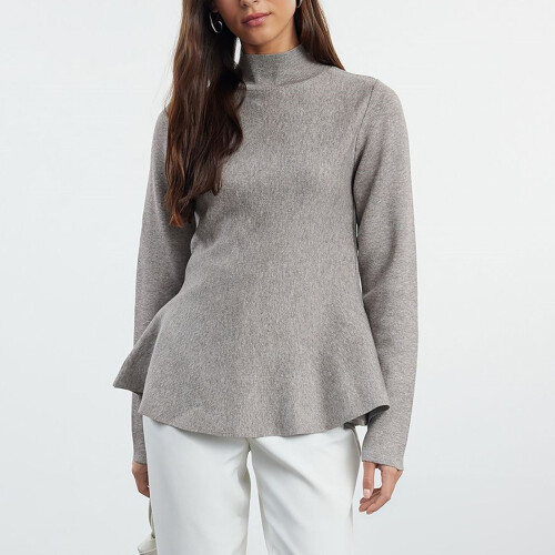 Women's Long Sleeve Knitted Pullover Top Gray L 1