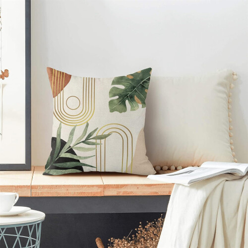 Μαξιλαροθήκες Boho 20x20, Σετ 2 τεμαχίων, Θήκες Μαξιλαριών από Λινό Πράσινο Φύλλο για 2