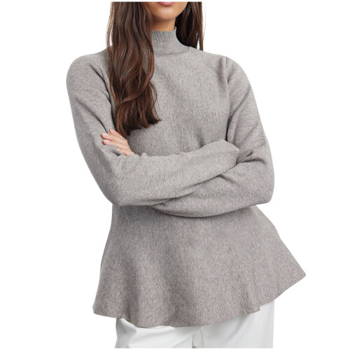 Women's Long Sleeve Knitted Pullover Top Gray L 2