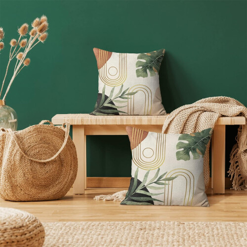 Μαξιλαροθήκες Boho 20x20, Σετ 2 τεμαχίων, Θήκες Μαξιλαριών από Λινό Πράσινο Φύλλο για 1