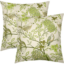 Vintage Floral Bird Pillow Covers 18x18", Set of 2, Lime Green, Chinoiserie Style, for Sofa, Bed, Porch, Living Room, Outdoor – Compatible with