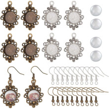 120pcs DIY Cabochon Earring Blanks Kit – 20 Pairs Bronze/Silver Bezels, 12mm Glass Cabochons, Hooks, Compatible with Jewelry Making