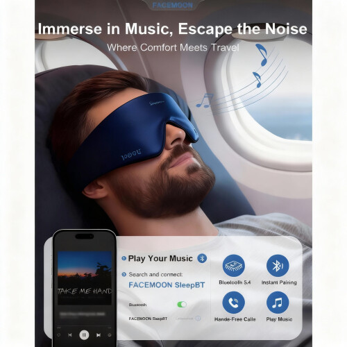 3D Wireless Bluetooth Sleep Mask Headphones Expanded Design for Side Sleepers 100% Light Blocking 2