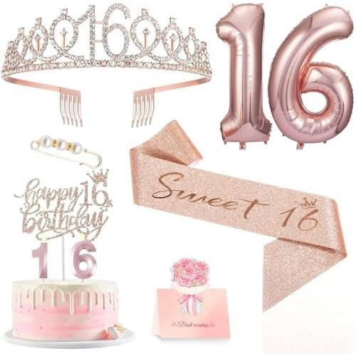 Σετ διακοσμητικών πάρτι Sweet16 σε ροζ χρυσό