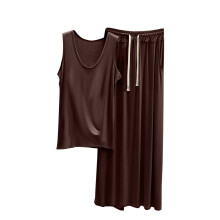 Damski komplet piżam bawełnianych Summer2Piece, jednoczęściowy, z krótkim rękawem, okrągłym dekoltem, T-shirtami i szerokimi nogawkami,