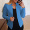 Blazer Jacket for Women Business Blazer Front Open Solid Work Jacket Slim Office Blazer For Daily/Work,Blue 2