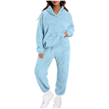 Sweatsuits Women 2 Piece Outfit Oversized Solid Color Casual Crew-Neck Long-Sleeved Trousers and Tight-Waist Hoodie Suit, Size S-5XL