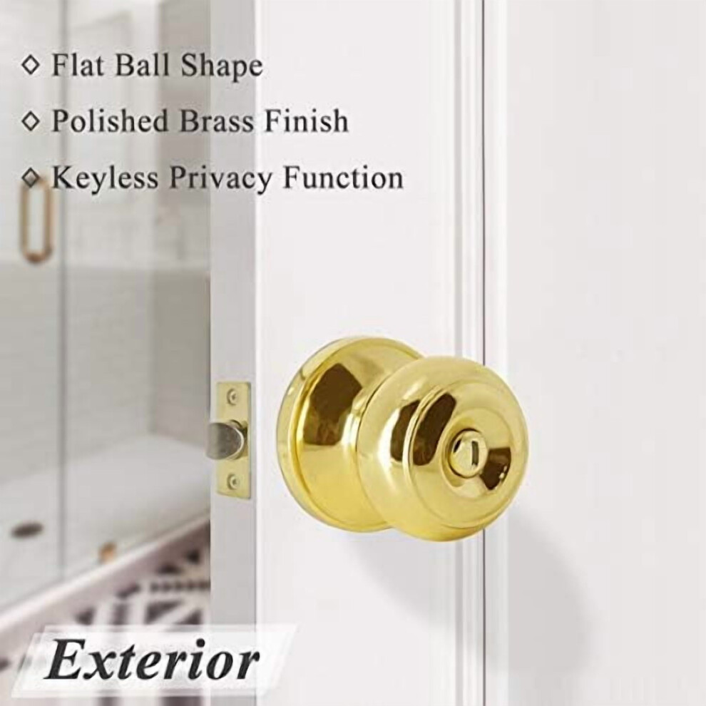 Polished Brass Privacy Interior Door Knob Bed And Bath Keyless Door Lockset, 1 Pack 9426043838348