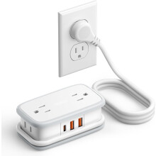 20W Travel Power Strip, Essentials 4 Outlets 3 USB(1 USB-C) with 4FT Wrapped Extension Cord Flat Plug, Vacation for Hotel Camping Cruise 2026, White