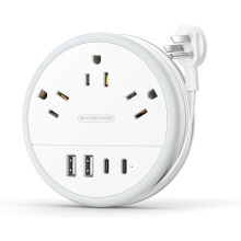 Travel Power Strip, Essentials, Cruise Essentials 3 Outlets 4 USB Ports(2 C), 4FT Wrapped Around Extension Cord for Ship Beach Vacation White