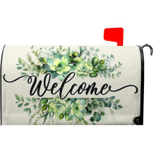 Spring Magnetic Mailbox Cover 25x21 Inch, Farmhouse Green Floral Wreath Decor for Outdoor Post Box – Compatible with Standard Mailboxes