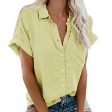 Sommerliche Oberteile für Damen, Damenblusen in Übergrößen, Kurzarmblusen mit Kragen, Knopfleiste, modische einfarbige Modelle, lässige T-Shirts
