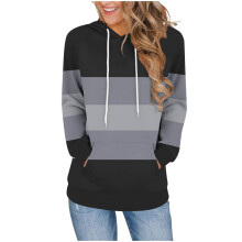 Dam Färgblock Långärmad Huvtröja Pullover Casual Topp Lösa Fickor Bekväm Mjuk