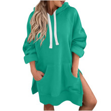 Dam Enfärgad huvtröja Långärmad tröja Fleece Topp Casual Bekväm Löst För Vardagsbruk och Utomhusaktiviteter