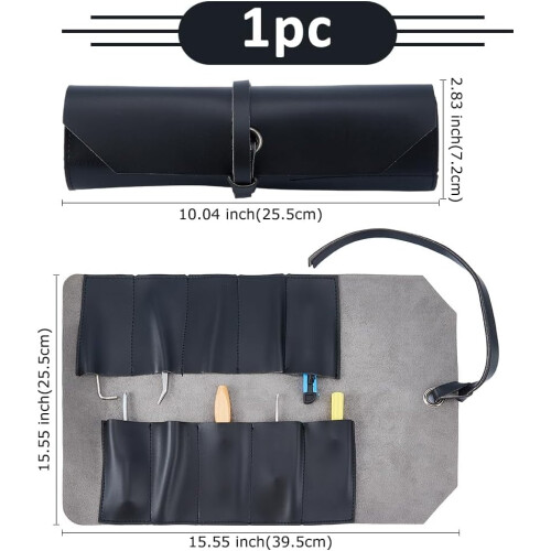 Leather Tool Roll Up Pouch 25.5cm Black Hand Tools Pouch Multi-Purpose Small Hand Tools Organizer Holder Tool Organizer Bag 1