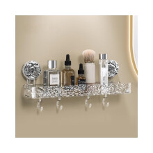 Suction Cup Bathroom Storage Rack with Hooks, NoDrill Wall Mounted Organizer for Toilet and Shower