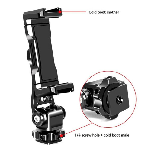 360 Rotatable Phone Holder with Cold Shoe Mount Vertical Shooting Clamp for  Android DSLR 1/4 Inch Threads 2